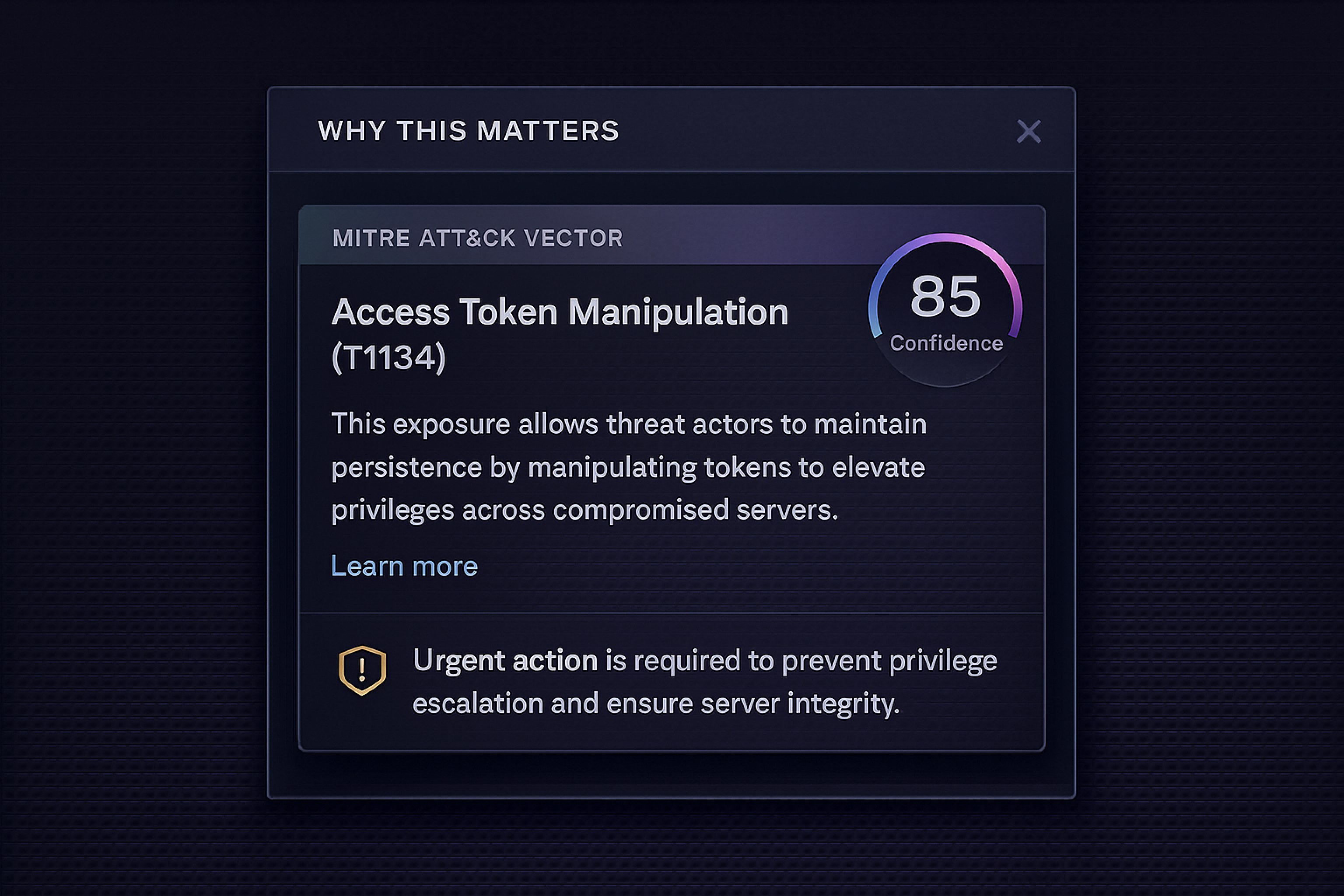 The Why This Matters panel naming the technique, the confidence ring, and the recommended action together in one view