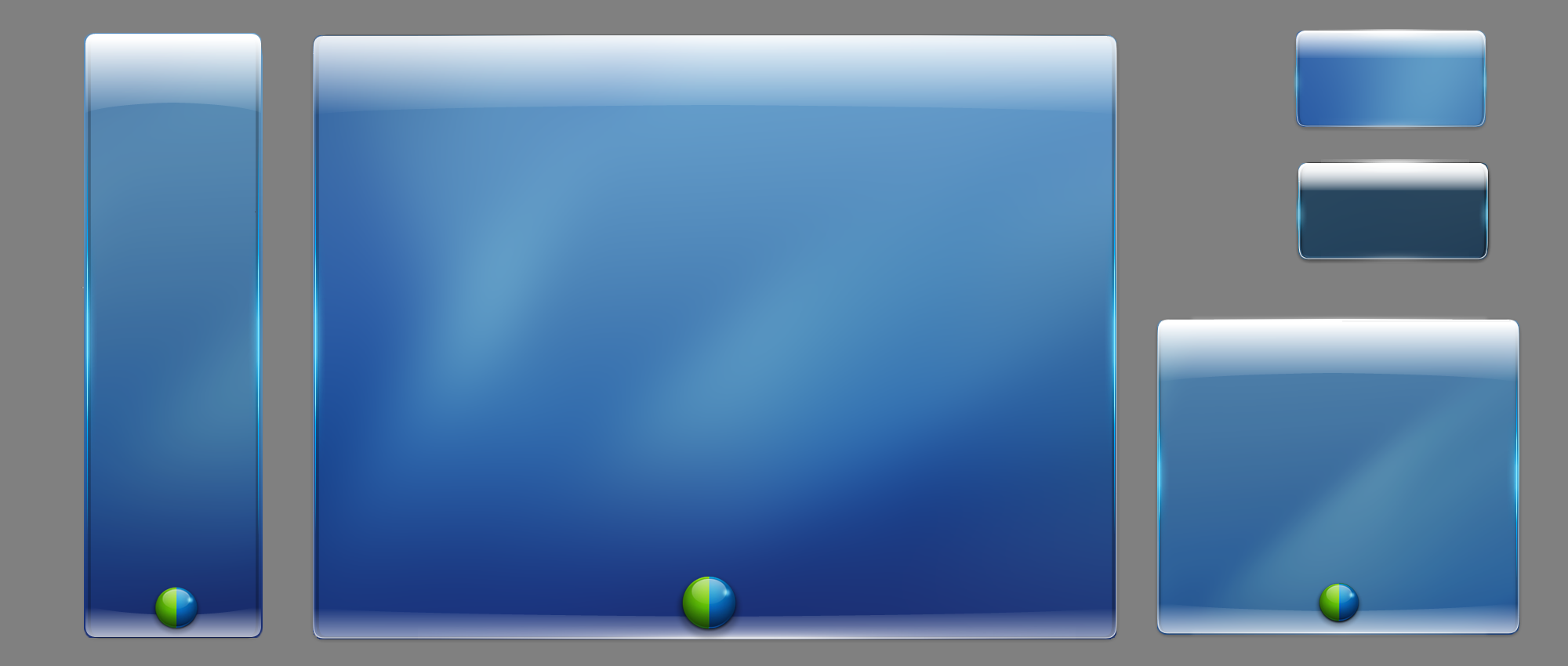 Glass container studies for the Cisco WebEx Connect interface, in translucent blue with rounded corners